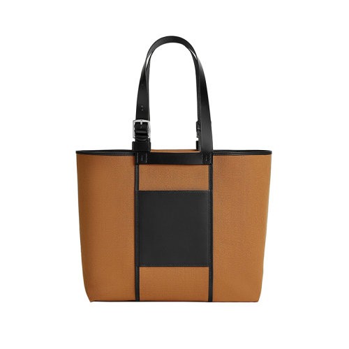 【包税】HERMES/爱马仕24新款 男士棕黑混色帆布配牛皮单肩手提包H082768CKAD