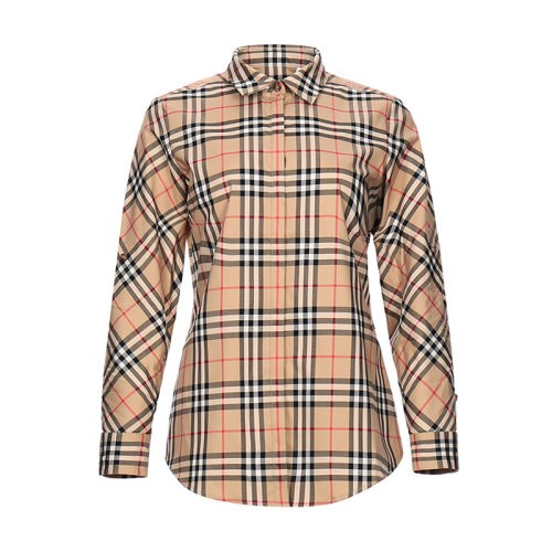 【服装】BURBERRY/博柏利衬衫女士经典Vintage格纹棉质斜纹翻领短袖/长袖两穿衬衫80184751（衣服）