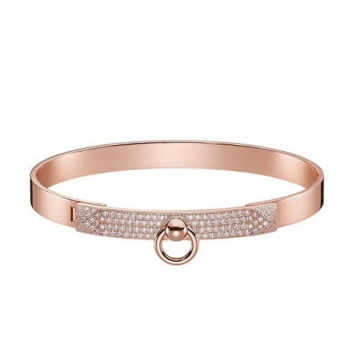 HERMES/爱马仕 经典Collier de Chien系列 小号18K金玫瑰金镶嵌130颗钻石项圈型手镯H110017B（新品首饰 ）