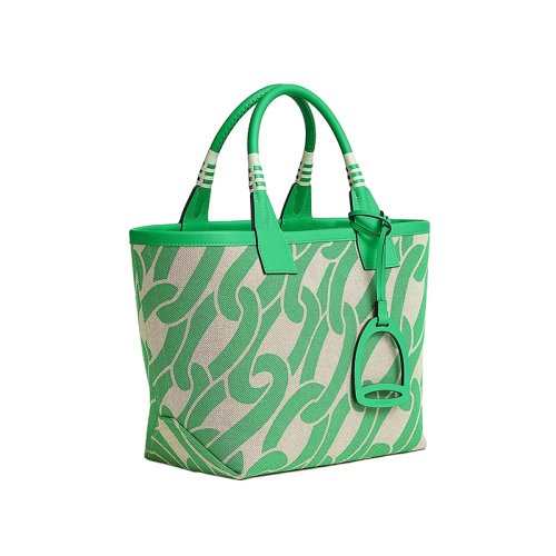 【包税】HERMES/爱马仕24新款 女士绿白交替帆布配皮马镫形手提包H084533CKAA