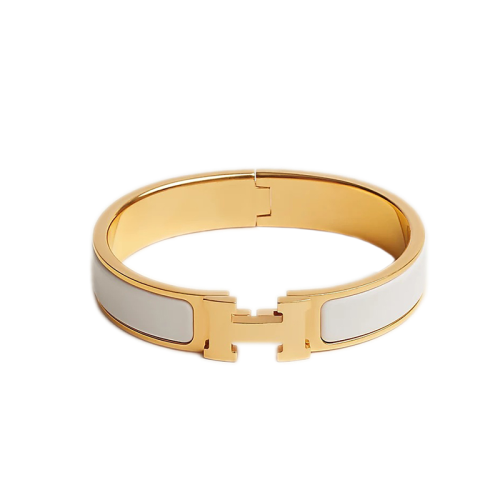 HERMES/爱马仕 Clic H系列 白色珐琅镀金饰面金属细手镯 H700001F31PM（新品首饰 ）