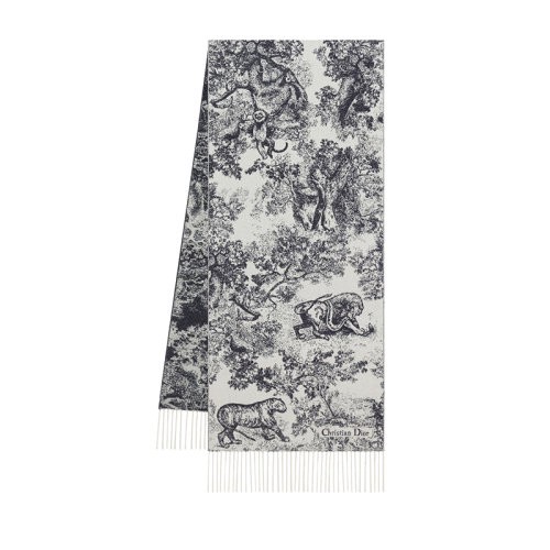 【服装】DIOR/迪奥23新款 男女通用海军蓝色羊绒印花徽标流苏边围巾41JOU215I159_C540