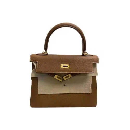 【新品包包】HERMES/爱马仕 Kelly 25 金扣金棕 Y刻 女士手提包